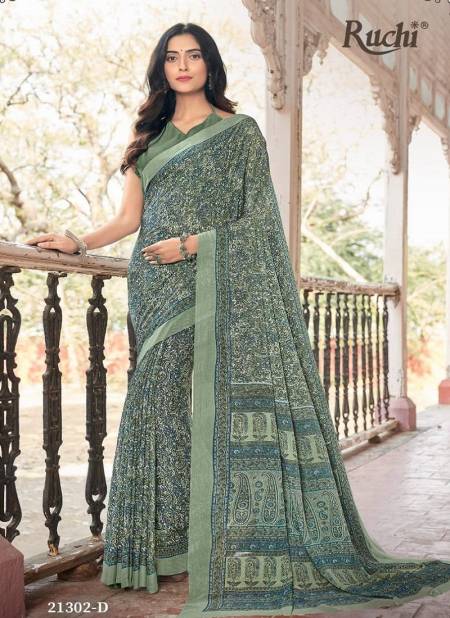 Green Colour Star Chiffon 94 Edition By Ruchi Chiffon Daily Wear Saree Catalog 21302 D